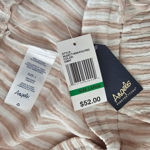 New! Angels Gauzy Cotton High Waist Stripes Pull On Shorts - Picture 5 of 9